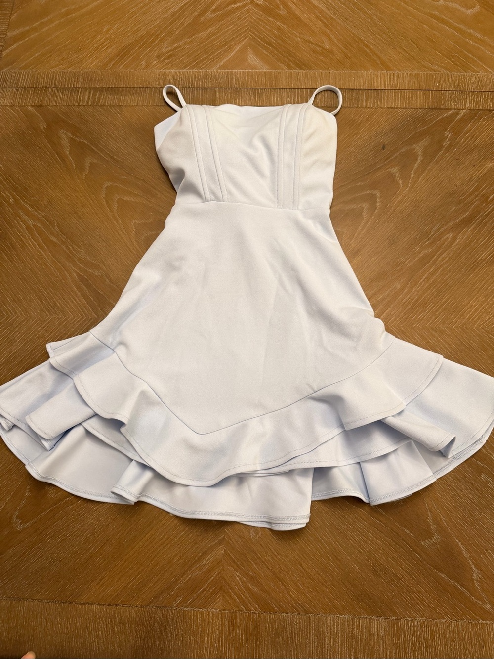 Baby Blue Ruffle-Hem Spaghetti Strap Dress